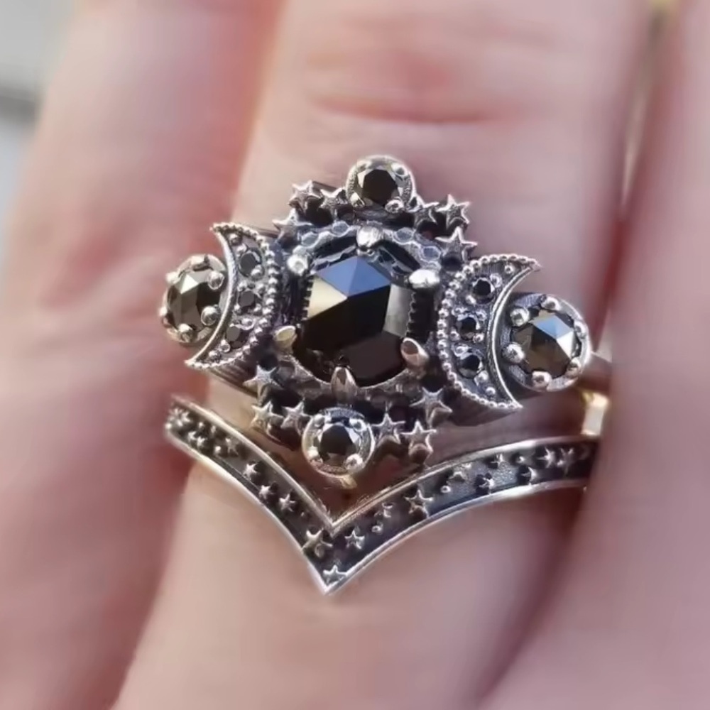 Exequisite Celestial Noir Black Moonstone Star Ring - Picture 2 of 6